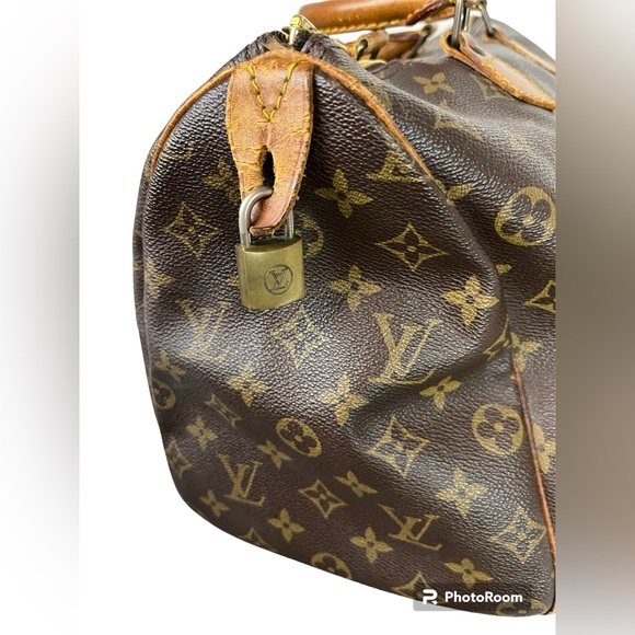Vintage Authentic Monogram Louis Vuitton Brown Leather Speedy 35 Handbag Purse - Picture 9 of 14